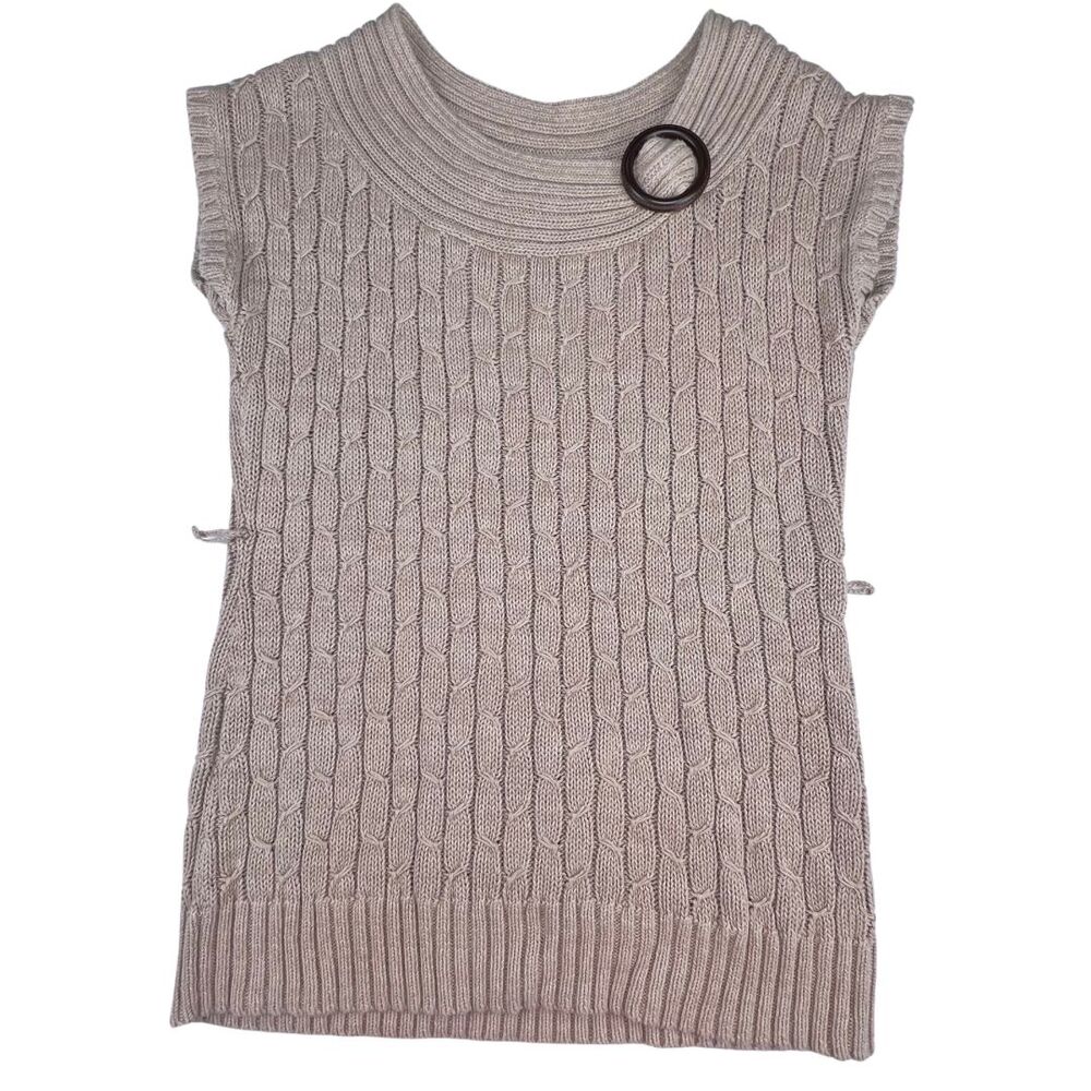 Cato Tunic XL Beige Cable Knit Asymmetrical Neck Top Boho Sleeveless Sweater